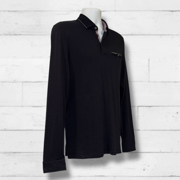 Ted Baker London Men’s Long Sleeve Polo Black Size 4 US Large Modal Cotton - Picture 4 of 10